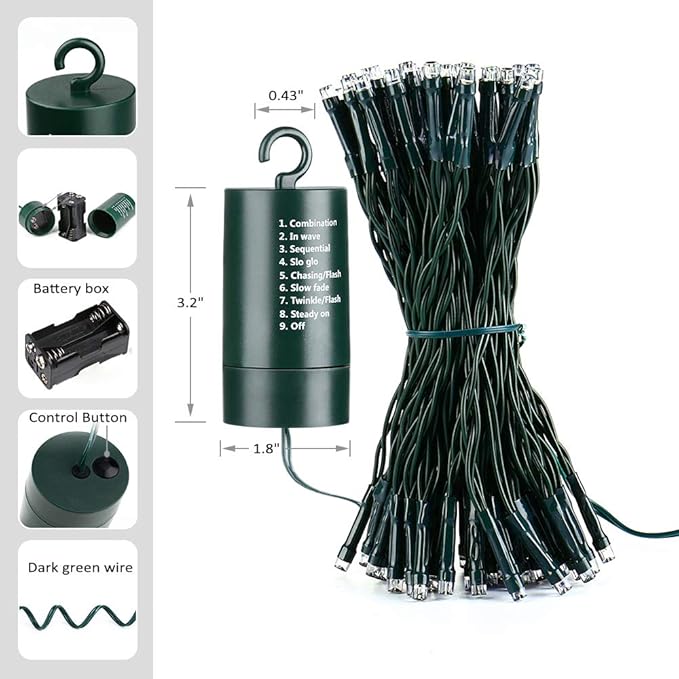 Joomer Battery Christmas Lights, 33ft 100LED Fairy Lights Battery Operated Timer 8 Modes Waterproof for Outdoor Home Garden Party Holiday Christmas Trees Decoration (White)