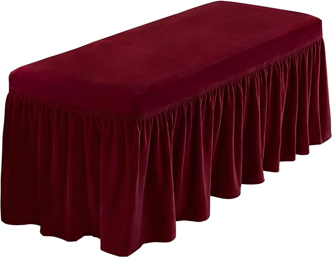 NICEEC Spandex Stretch Dining Bench Cover with Skirt Removable Bench Slipcover Rectangle Washable Bench Cushion Covers for Dining Room Living Room Bedroom Kitchen(Red)