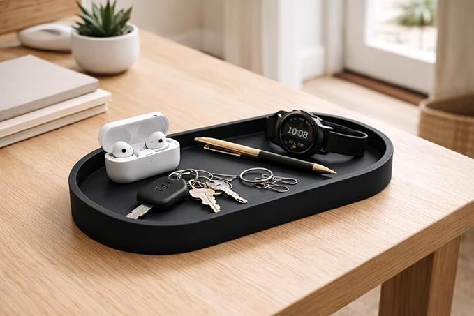 Happitasa Premium 12” x 5” Silicone Vanity Tray | Sink and Surface Organizer with Sturdy Non-Slip Base | Heat Safe, Dishwasher Safe (Grey)