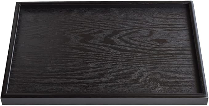 22 x 18 Inches Extra Large Solid Wood Serving Tray for Tea Coffee Table Snack Food Meals Serving Plate Kitchen Party Bar Breakfast Server with Raised Edges Black Wooden Decorative Ottoman Tray