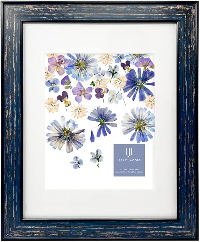 Isaac Jacobs 11x14 (Matted 8x10) Navy w/Gold (Vertical & Horizontal) Double Border Picture Frame, Wall-Mountable, Made for Photo Gallery and Wall Art, Home or Office (11x14, Navy W/Gold)