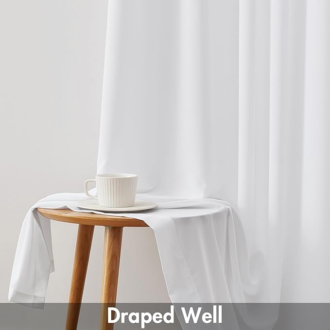 EMEMA White Semi Sheer Curtains 63 Inches Long 2 Panels 42x63, Window Sheer Privacy Curtain Let Light in, Lightweight Non See Through Curtains Bedroom, Semi Transparent White Light Filtering Curtain