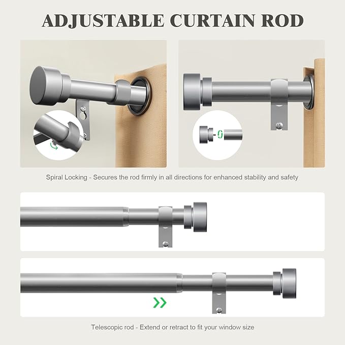 Oneach Silver Curtain Rods for Windows 48 to 84 Inch, 1 Inch Pole Adjustable Length Heavy Duty Metal Curtain Rod Set, for Outdoor Bedroom Kitchen Living Room (16 to 88 Inch)