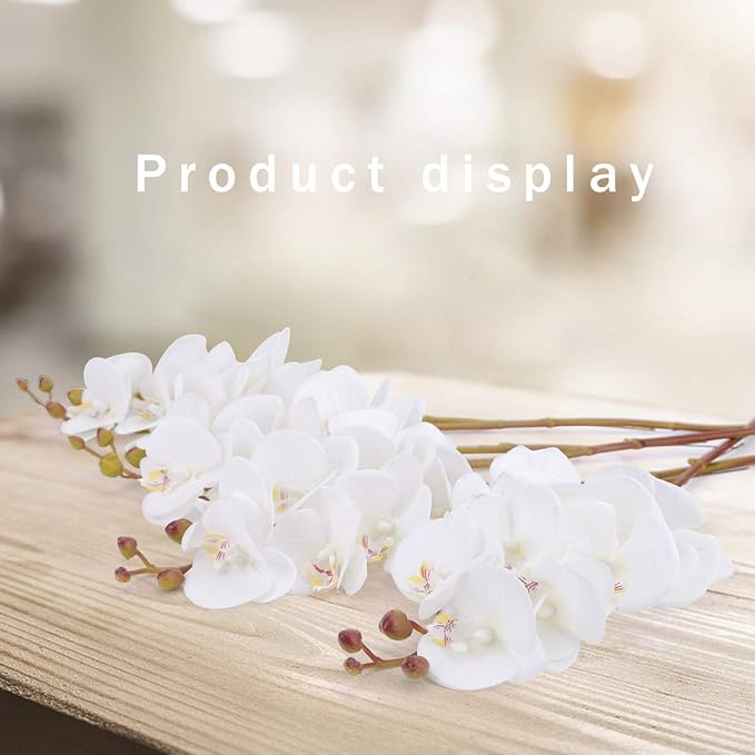 BOMAROLAN Artificial Flowers Faux Butterfly Orchid 4 Pcs Real Touch Double Branch Silk Flowers (No Vase) for Wedding Home Office Party Hotel Yard Decoration Restaurant Patio Festive Furnishing (White)