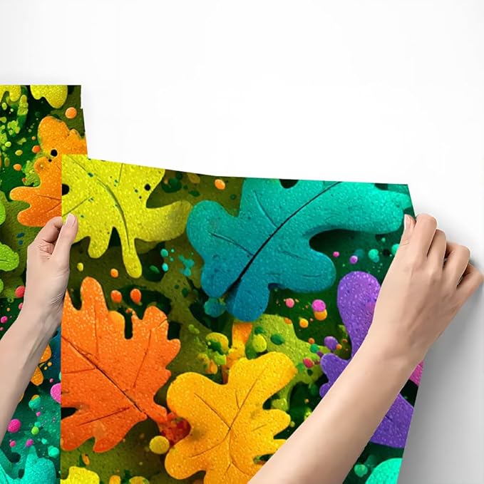 Removable Peel and Stick Wall Stickers 39.37x15.75 Inch Colorful Artistic Leaf Blue Pink Green Orange Modern for Bedroom Living Room Kids Room Decor