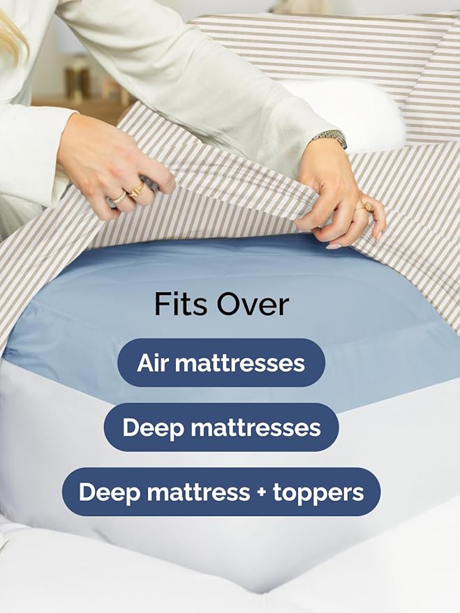 Extra Deep King Sheet Set - 6 Piece Breathable and Cooling Sheets - Hotel Luxury Bed Sheets Set - Easy Fit - Soft, Wrinkle Free and Comfy Sheets Set - Beige Striped Sheet Set with Extra Deep Pockets