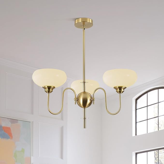 BOKT Gold and White French Chandelier Modern 3 Light Dining Room Chandelier Over Table Vintage Foyer Chandeliers Adjustable