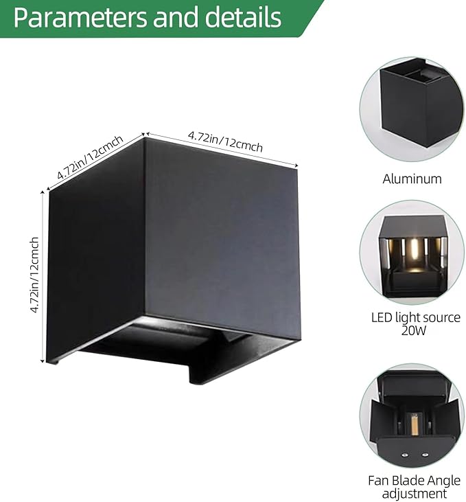 Wrasse RGB Outdoor Wall Sconce Lighting Color Changing Porch Wall Lights RGBW Modern Cube Light 120V Black Up Down Mounted Exterior Wall Sconces Fixtures for House Outside Front Door