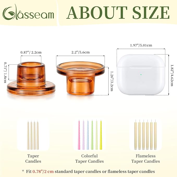 Glasseam Glass Tapered Candlestick Holders: 4Pcs Amber Small Candle Sticks Holder Decor Short Taper Candle Holders for Table Centerpiece Vintage Thanksgiving Christmas Farmhouse Decoration