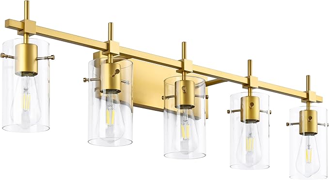 SOLFART Gold Vanity Light Fixtures Bathroom Lighting Over Mirror Wall Lights 5 Lights Bathroom Light
