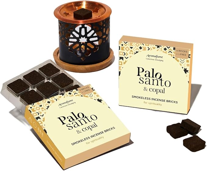 Palo Santo & Copal Smokeless Incense Bricks & Oriental Burner | 2 x 9 Bricks | Aromatherapy | Smudging | Made with Essential Oils | Natural Air fresheners for Home | Spiritual Meditation Accessories