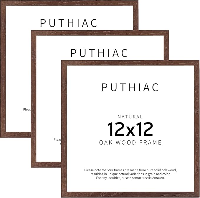 12x12 Walnut Oak Wood Picture Frame - Minimalist 12x12 Poster Frame, 12"x12" Picture Frame Wood, Natural Solid Wooden Picture Frames for Wall Art Photo and Prints (3 Pack, Walnut)