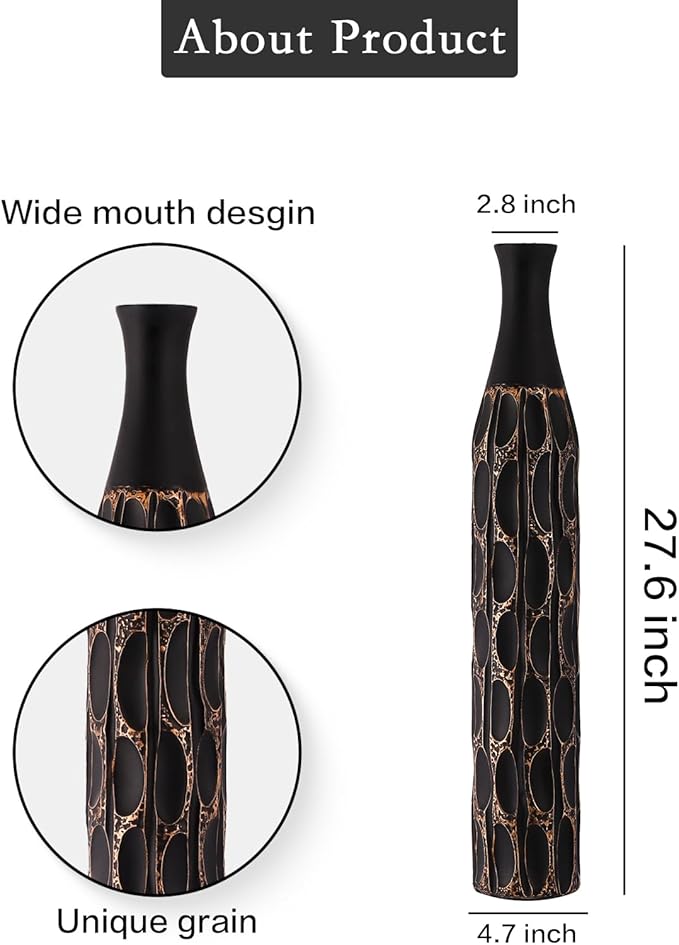 27.5" Vase - Black Vases for Home Decor, Tall Cylinder Slim Neck Floor Vase for Modern Rustic Home Decor for Living Room, Wedding, Office, Resin Tall Vases