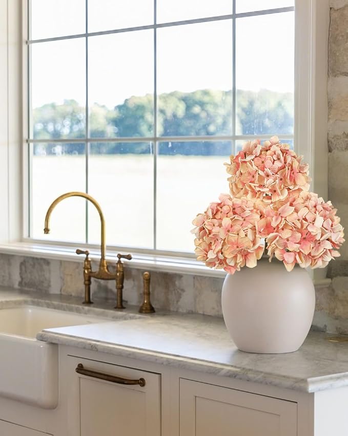 Light Carmine Pink Hydrangea Artificial Flowers, 19.6in Dried Textured Silk Hydrangea Flowers With Stems 3 Pcs Fake Flower Bouquet Faux Floral Stems Artificial Flower Bulk for Table Wedding Home Decor