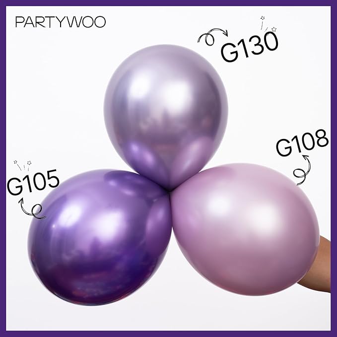 PartyWoo Metallic Purple Balloons 85 pcs Different Sizes of 18 12 10 5 Inch Chrome Purple Latex Helium Balloon Arch Kit Garland for Mardi Gras Wedding Birthday Party Decorations Purple-G105