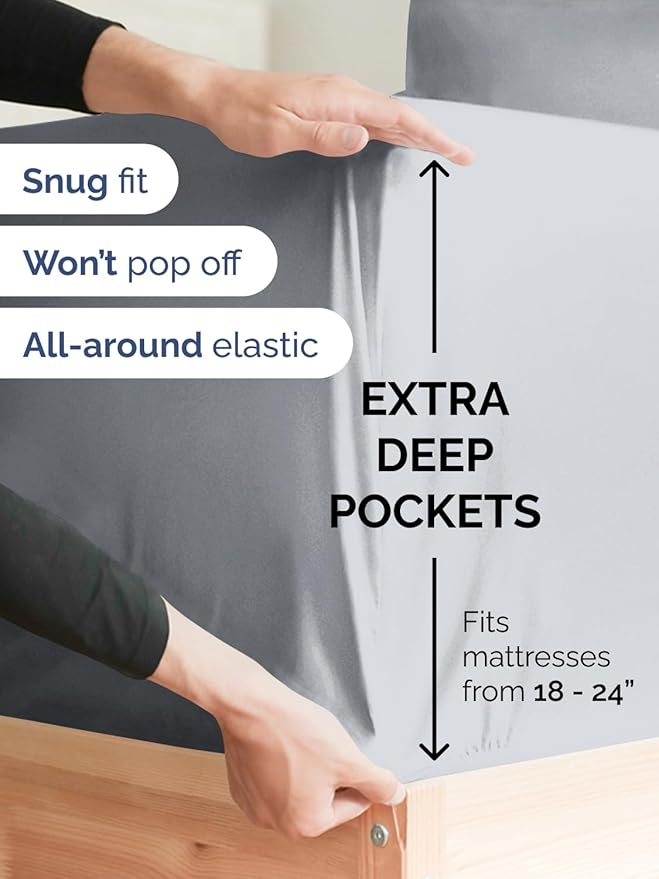 Extra Deep Queen Sheet Set - 6 Piece Breathable & Cooling Sheets - Hotel Luxury Bed Sheets Set - Easy & Secure Fit - Soft, Wrinkle Free & Comfy Sheets Set - Steel Blue Sheet Set w/Extra Deep Pockets