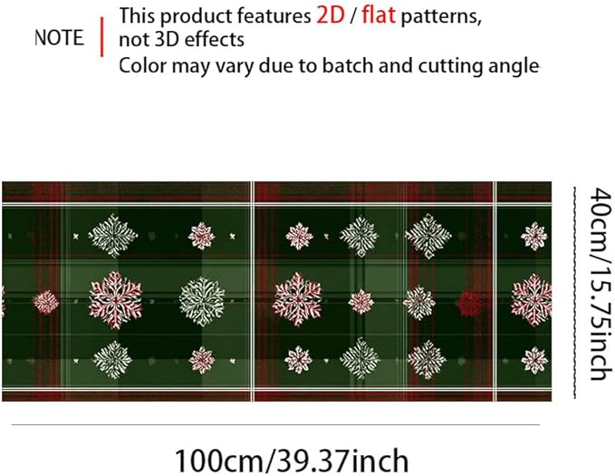 Christmas Plaid Removable Peel and Stick Wall Stickers 39.37x15.75 Inch Red White Snowflakes Green Tartan Modern for Bedroom Living Room Holiday Spaces Decor