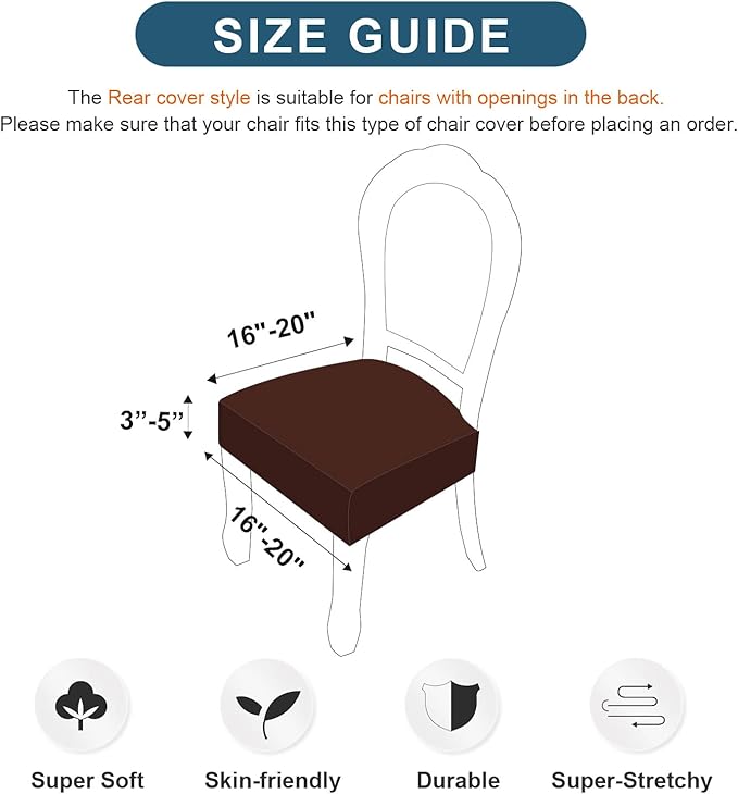 Genina Waterproof Seat Covers for Chairs,Set of 2 Dining Room Chair Seat Covers for Kitchen,Stretch Jacquard Removable Washable Dining Chair Slipcovers Protectors with Rear Covers, Chocolate