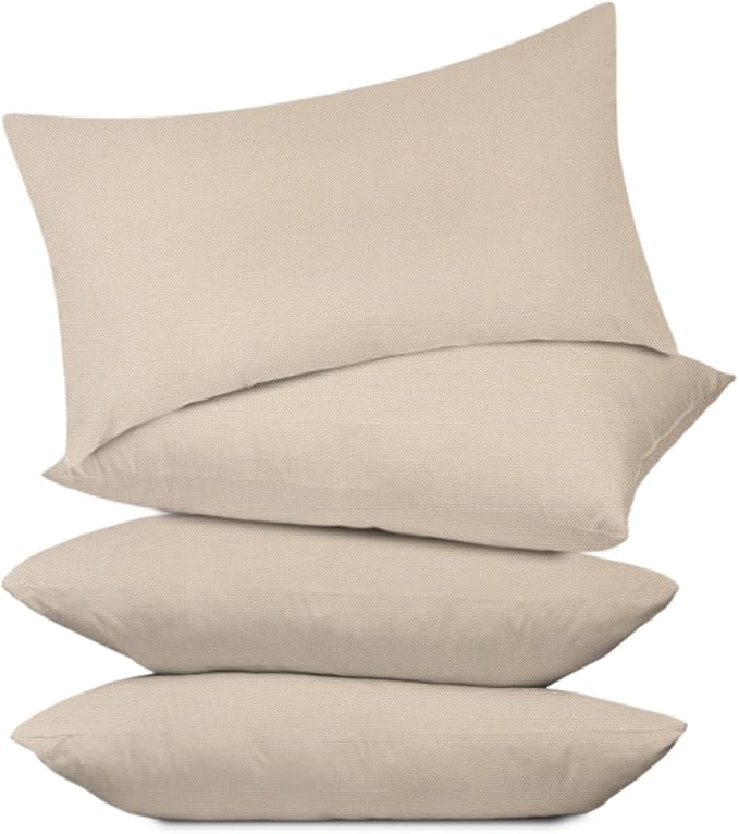 Covers & All Premium Square Throw Pillow Inserts with Covers Set of 4, 14 x 22 Inches Beige, Decorative Cushions for Couch Sofa Home Decor Office Travel UV Resistant Waterproof Soft Cushions Pillows