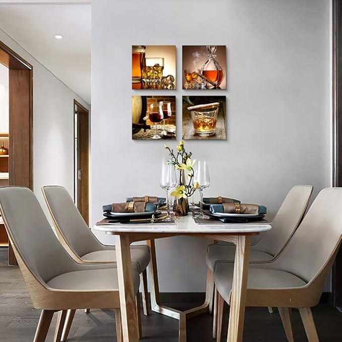 hyidecorart Canvas Wall Art For Kitchen Dining Room Wall Decor Still Life Wine Glass Wall Painting Ready To Hang Home Decoration Restaurant Pub Wall Mural Posters Prints Pictures Artwork 4 Pieces