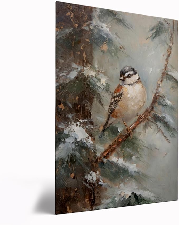 VintageChristmas Bird Wall Art,Winter Bird Poster, Christmas Tree Christmas Decor,Bird Art,Rustic Winter Art,Christmas Seasonal Decor,Holiday Decor 12x16inch Framed Art