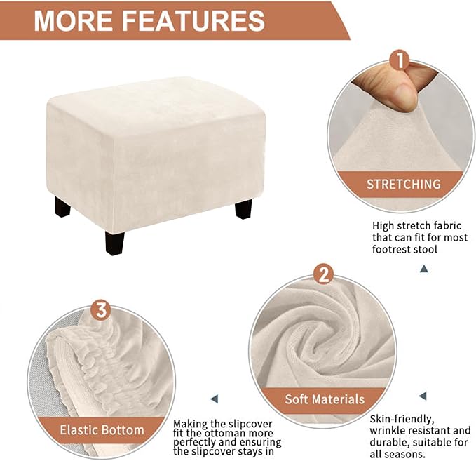 Eco-Ancheng Chair Cover Stretch Ottoman Cover Rectangular Storage Ottoman Slipcover Footrest Stool Covers Ottoman Slipcovers for Foot Stool with Nonslip Elastic Bottom