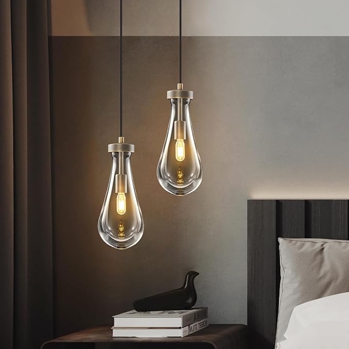 Raindrop Pendant Lights Kitchen Island: 2 Head Vintage Copper Teardrop Hanging Light - Durable Crystal Pendants Light over Dining Table - Raindrop Lighting Fixture for Bedroom Hallway Bulb Included