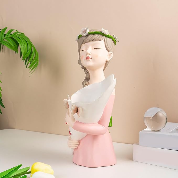 Modern Girl Figurine Flower Vases Plant Pots Resins Sculpture Flower Arrangement Container for Living Room Decoration