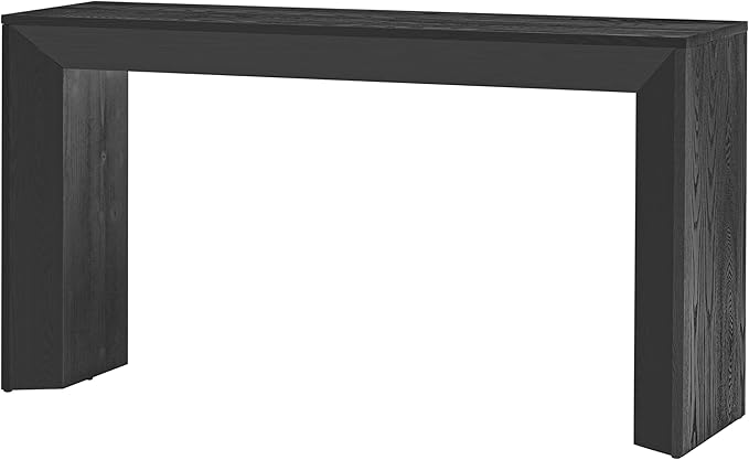 Elegant Console Table Sofa Table, Fireplace Design, Versatile Wooden 59'' Long Accent Table with Natural Wood Veneer Top for Hallway Living Room Entryway (Black-2.19)