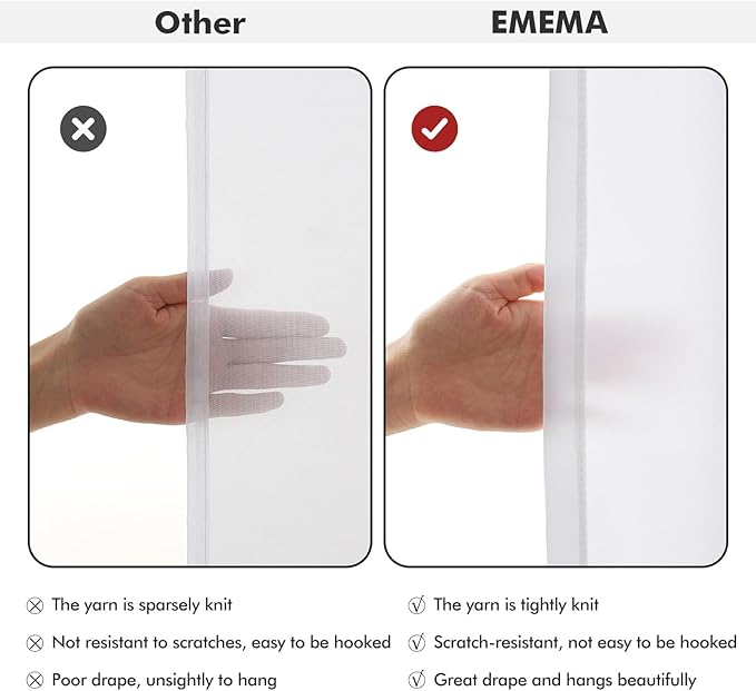 EMEMA White Privacy Sheer Curtains 84 Inches Long 2 Panels Set, Non-See-Through Light Filtering Semi Sheer Curtains for Bedroom Living Room, Window Drapes That Let Light in, 52x84 Inch