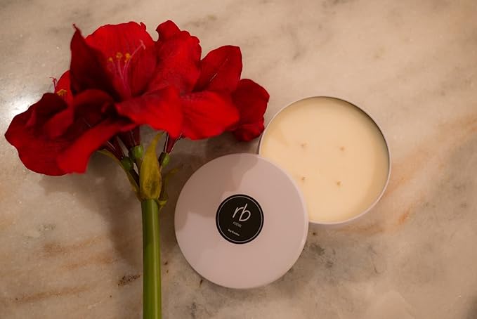 Rosbas Candle, Sandalwood Scented, Natural Soy Wax, White Metallic Tin, 14.5 oz, 4 Cotton Wicks, Long Burn Time, Drawstring Cotton Bag, Non-Toxic, Handmade in The USA