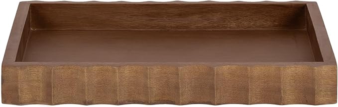 Kate and Laurel Lissi Decorative Rectangle Tray with Wavy Design, 16 x 12, Walnut Brown, Mid-Century Modern Scalloped Serving Tray for Coffee Table, Dining Table, or Entryway
