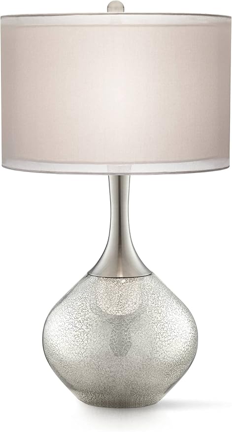 Possini Euro Design Swift Mid Century Modern Table Lamps 30.5" Tall Set of 2 Mercury Glass Chrome Double Sheer Drum Shade Decor Living Room Bedroom House Bedside Nightstand Home Office Entryway