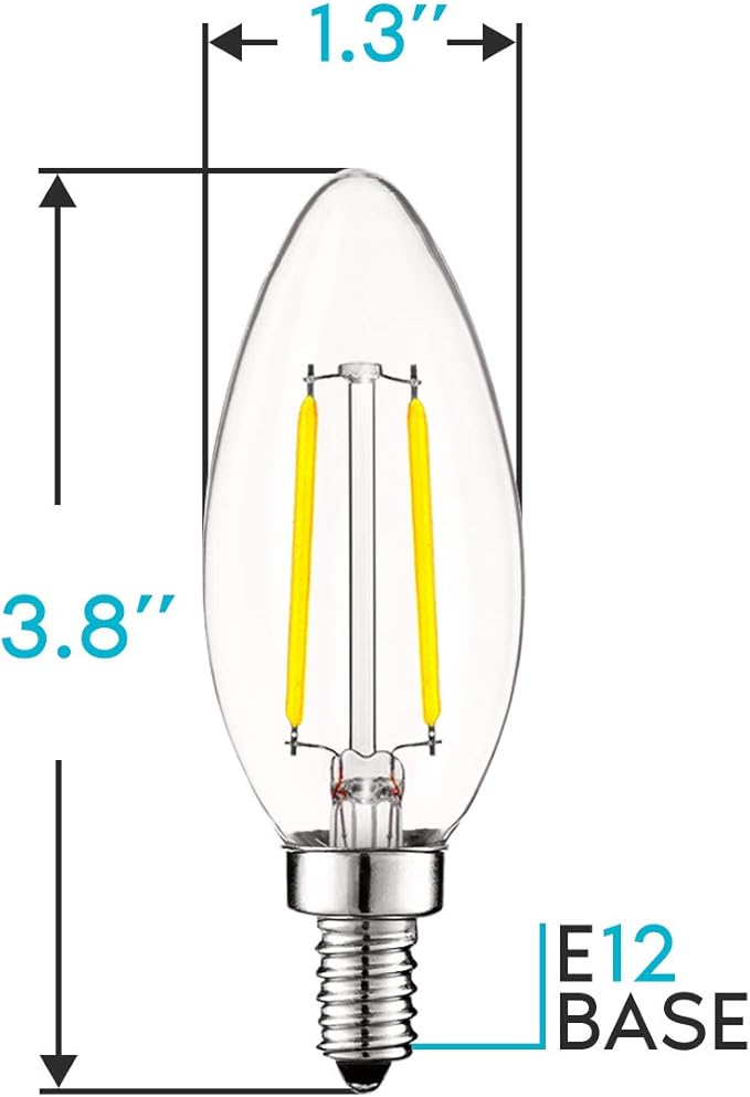 LUXRITE 4W Vintage Candelabra LED Bulbs Dimmable, 400 Lumens, 5000K Bright White, LED Chandelier Light Bulbs 40W Equivalent, Clear Glass, Filament Candle Bulb, UL Listed, E12 Base (16 Pack)