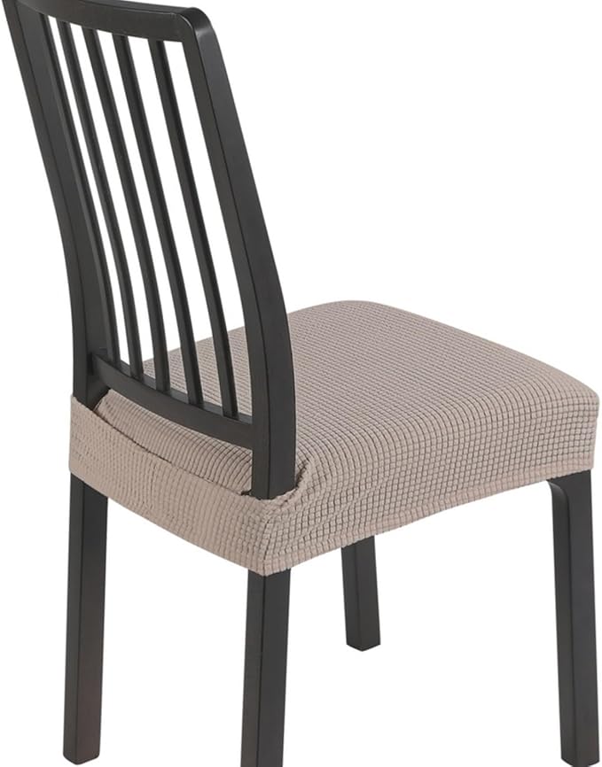 SearchI Stretch Dining Chair Seat Covers Set of 4, Soft Removable Washable Seat Covers for Dining Chairs, Dining Room Seat Cover Protector (Rear-Covered, Waffle Jacquard Taupe)