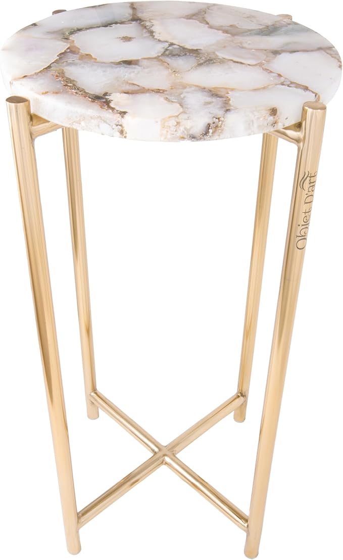 OBJET D'ART Small Round Gold End Tables, Melba, 22'' Height, Vintage Metal Accent, Side, Pedestal, Coctail and Drink Tables for Living Room and Small Spaces