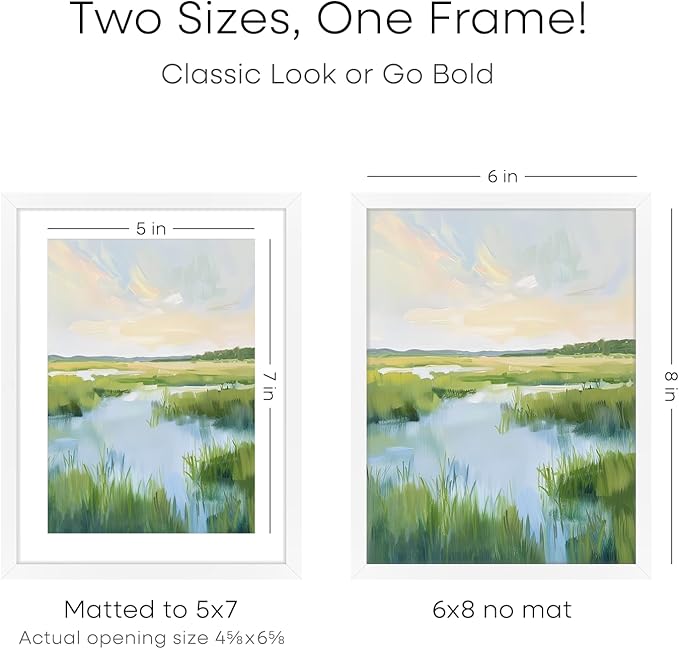 Homeforia 6x8 Picture Frame White, High End Metal 6 x 8 White Frames with Mat 5 x 7 for Art, 8x6 Desk Frame Matted to 5x7 inch Photo, 6 by 8 Wall or Tabletop Frames, Tempered Glass, Wall Kit, Set of 1