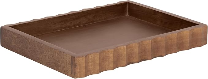Kate and Laurel Lissi Decorative Rectangle Tray with Wavy Design, 16 x 12, Walnut Brown, Mid-Century Modern Scalloped Serving Tray for Coffee Table, Dining Table, or Entryway