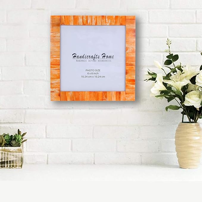 Handicrafts Home 6x6 Poster Frame - Orange Bone Inlay Classic Collection Wall Mount Decorative Picture Frame for Posters, Photos, Diplomas, Certificates, Art Work - Handmade Vintage Home Decor Gift