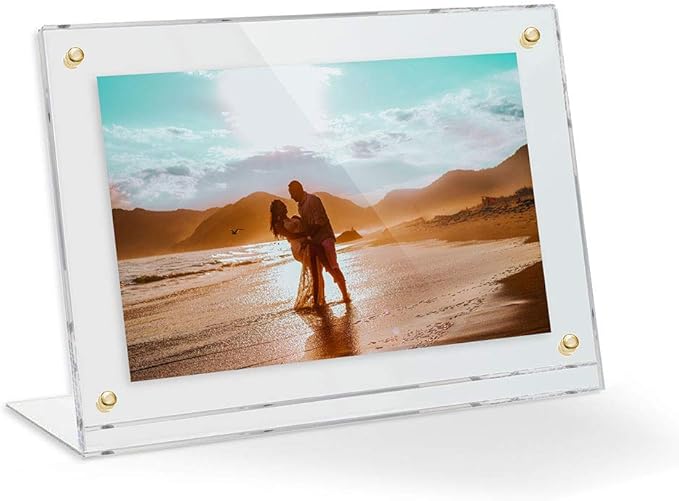 ArtToFrames 18x15 Acrylic Floating Picture Frame - Table Stand with Gold Magnetic Front Cover to Easily Change Photos - Made in The USA