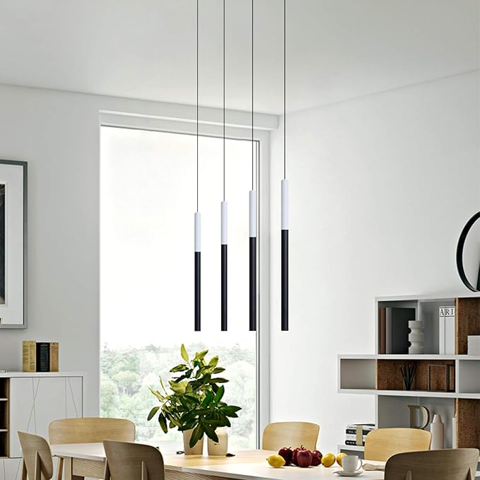 ALTAIR 4 Mini Pendant Lighting White-Black - LED Hanging Light Fixture for Kitchen Island, Bar, Foyer - Cluster Pendants - Dimmable, Adjustable Wire, Lamp Bulb Included