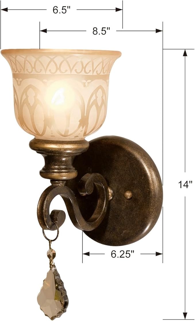 Norwalk 1 Light Golden Teak Hand Cut Crystal Bronze Umber Sconce with Sconce with Glass Shade
