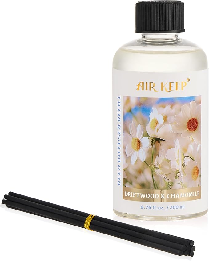 Airkeep Reed Diffuser Oil Refill with Diffuser Sticks, 6.76 Fl Oz(200ml) Chamomile Wood Scented Oils, Aroma Therapy, Home Fragrance & Air Freshener, Office Décor, Decoration