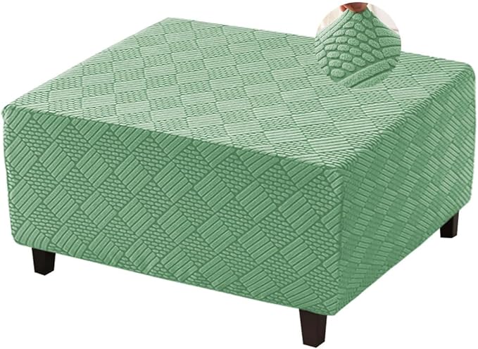Square Ottoman Cover Large Stretch Storage Ottoman Bench Covers Slipcovers Cube Jacquard Covers for Square Ottomans Coffee Table Footrest Stool Cover with Elastic Bottom S Green