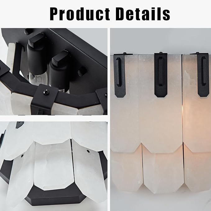 Modern Wall Sconce with Alabaster Shade - Piano Key Design Bathroom Vanity Light for Mirror, Bedroom, Hallway | Hardwired, E12 Bulb, Steel Frame (12" W)