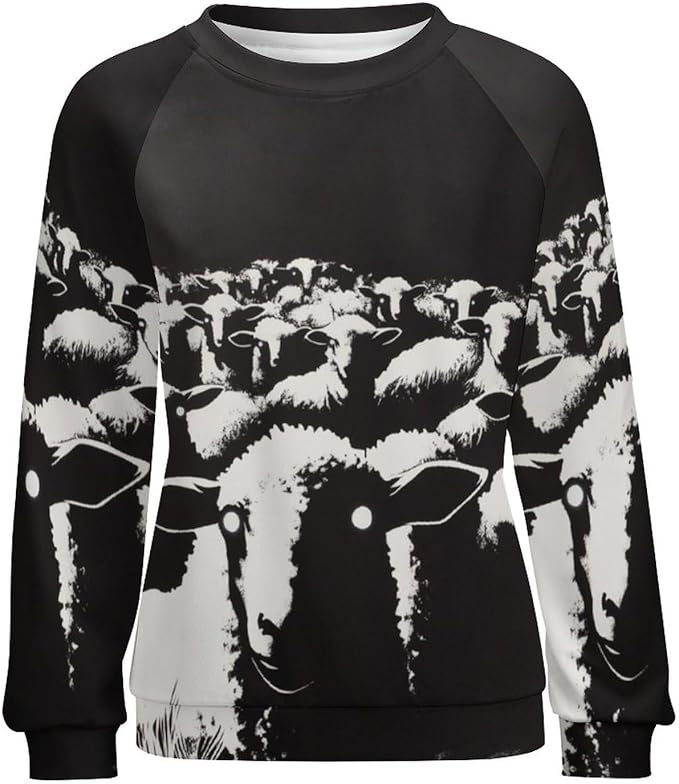 Halloween Sweatshirts for Women Funny and Spooky Print Crewneck Oversized Pullover Outdoor Lounge Fashion Sweater