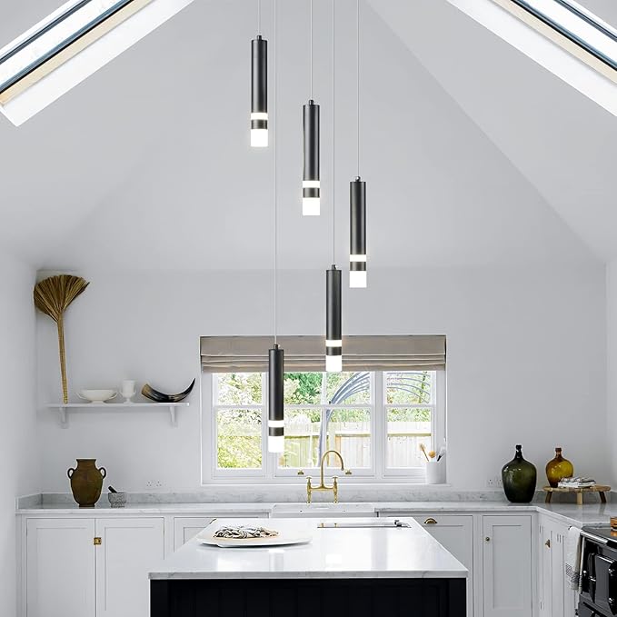 5-Light Modern Pendant Light Kitchen Island Light Fixture Dimmable LED Black Mini Pendant Lights Dinning Room Kitchen Chrome Pendant Lighting