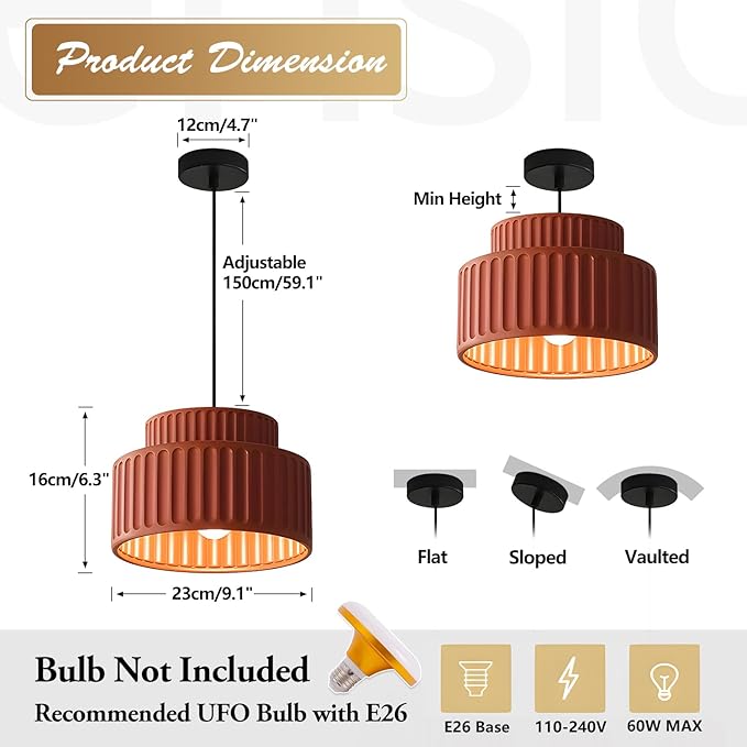 Mid Century Modern Nordic Pendant Lights Kitchen Island Vintage 1 Light Single Hanging Light Fixture with Orange Red Resin Shade Colorful Round Pendant Lighting for Dining Room Hallway MPL33-R