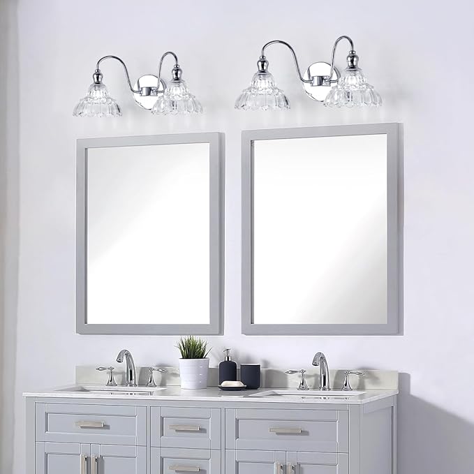 Chrome 2-Light Wall Sconces Bathroom Vanity Light Light Fixtures Modern Vanity Lighting Fixtures Wall Light for Bedroom Living Room Bathroom