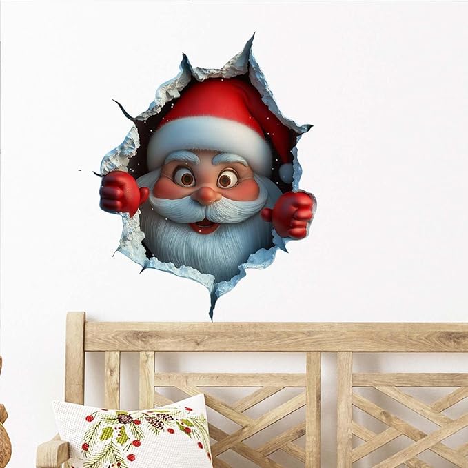 Christmas Creative Wall Sticker, 2026 New 3D Wall Breaking Santa Claus Sticker, Removable Xmas Holiday Decals for Walls, Festive Living Room Decor for Home Door Window (2 PCS)